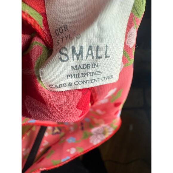 Natori S Josie Floral Print Slip Dress Chemise Lingerie Camisole Nighty Pink Red - Picture 4 of 7